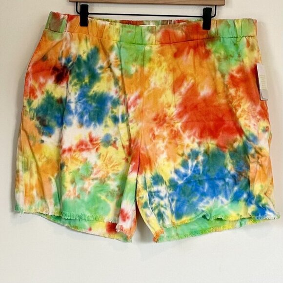 NWT BP by Nordstrom Elastic Waist Multicolor Tie Dye Cutoff Shorts - Size: 2X - Picture 1 of 6